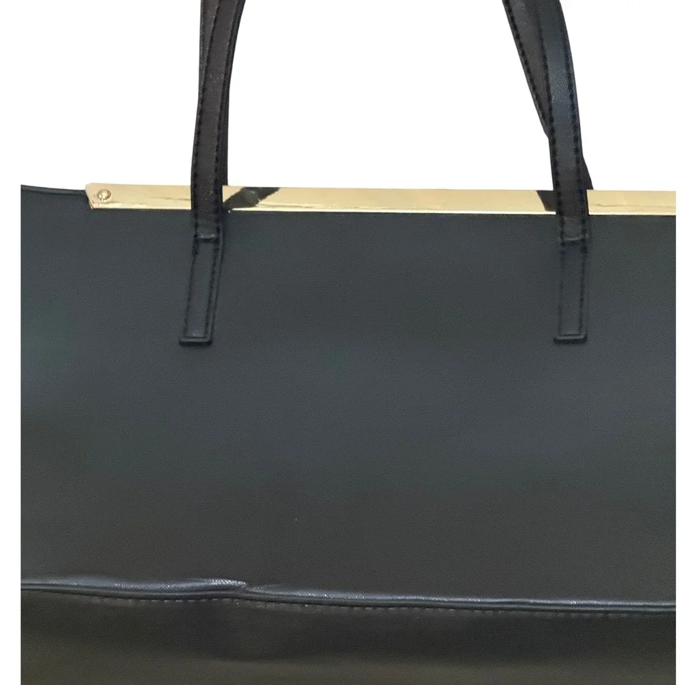 Aldo Black Faux‎ Leather Tote Bag Gold Trim On Front - Medium size